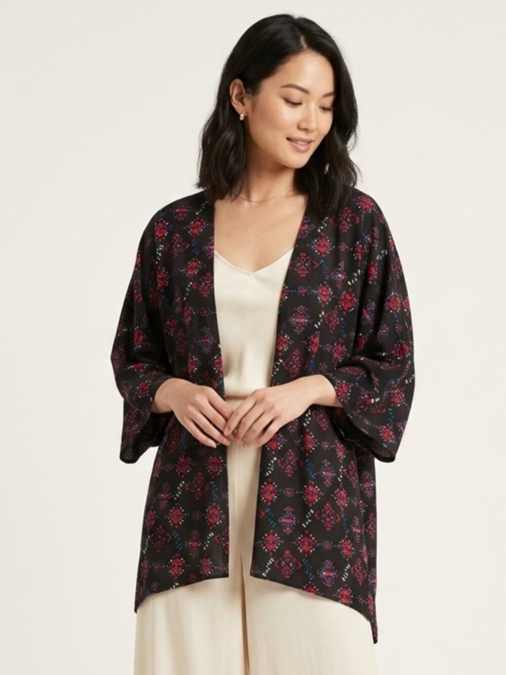 LuLaRoe Kimono Black Red Aztec Southwestern Festival Open L